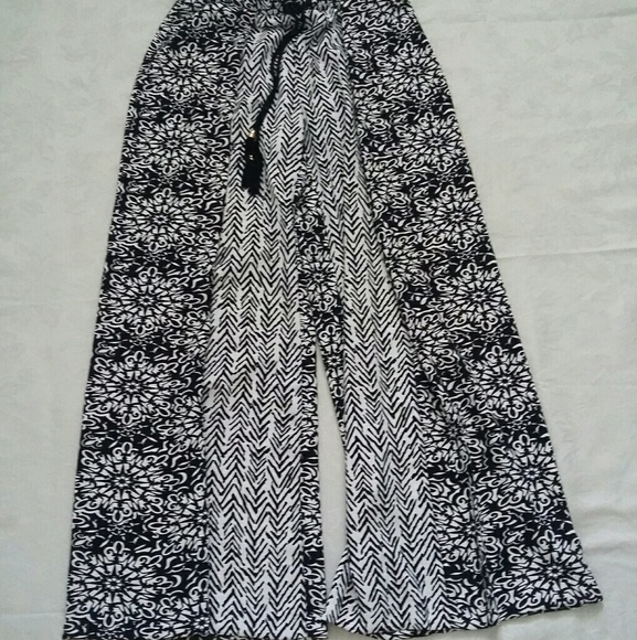 Palazzo drawstring overlay flower print wide leg pants